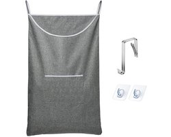 Hangende wasmand, deurhangende wasmand met grote opening Hangende wasmand Opbergtas Groot formaat 36 x 22 inch (Grijs)