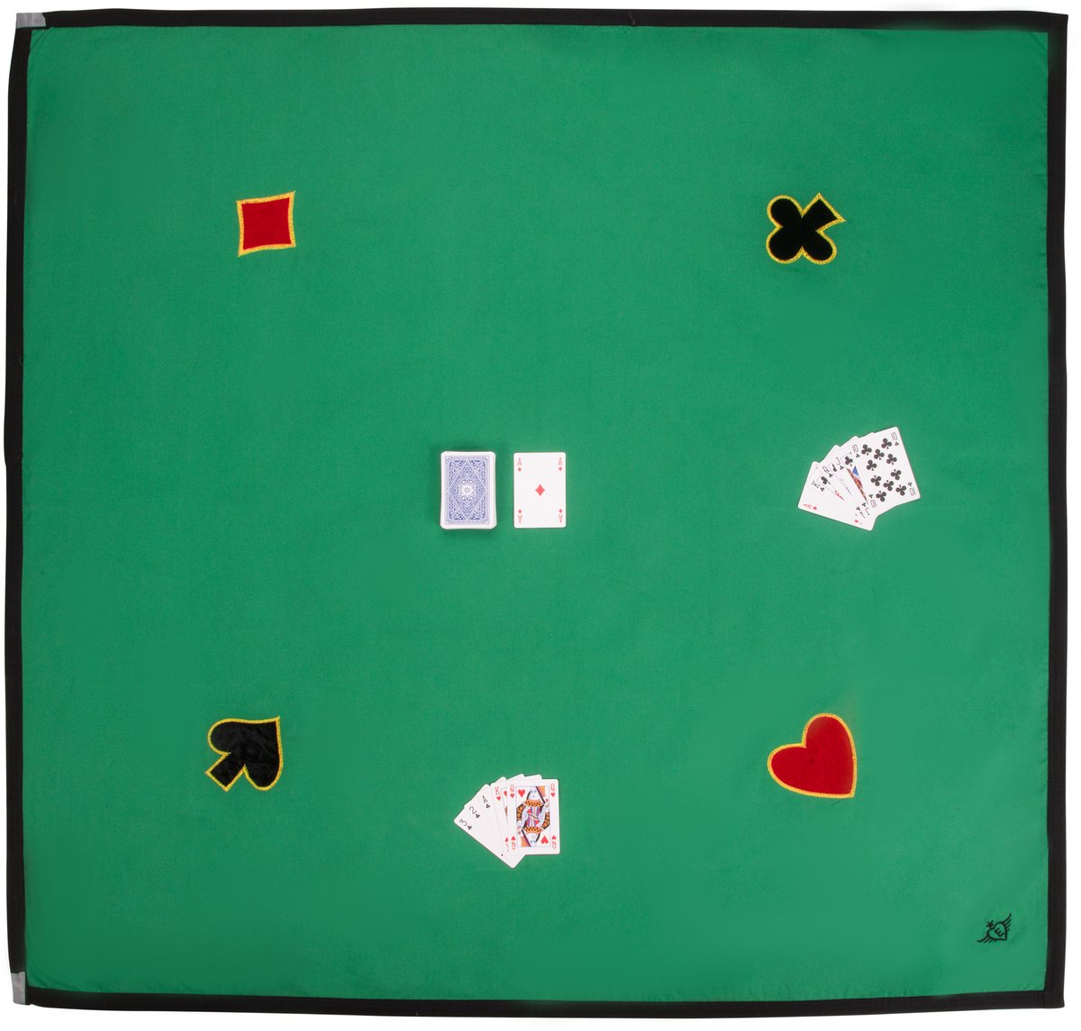 Kaartkleed – 150 x 150 cm – 100% Katoen – Met 4 Applicaties – Wasbaar – Extra Groot Speelkleed voor Kaartspellen en Spelavonden – Engelhart