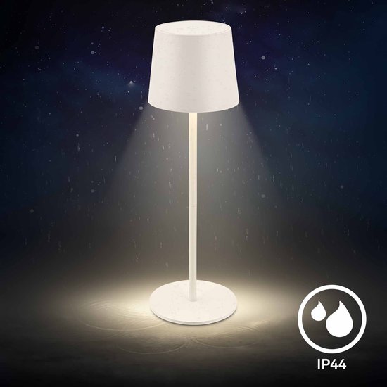 Briloner SUTA - Lampe de table rechargeable - 7670016 - Intensité variable - Fonction tactile - Protection contre les éclaboussures IP44 - Couleur de lumière blanc chaud - Batterie et source lumineuse interchangeables - Ø11 x 33 cm - Blanc vieilli