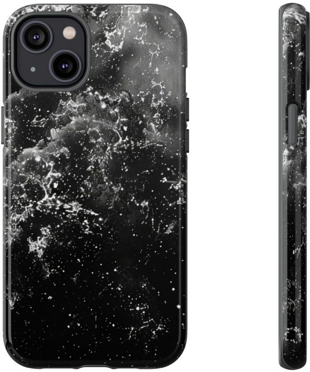 Zwart-Witte Galaxie Textuur – Telefoonhoesje Geschikt voor iPhone 14 Plus