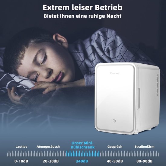 COSTWAY Mini koelkast, 10 L Draagbare AC / DC schoonheid koelkast met LED-spiegel, afneembare planken voor huidverzorging, make-up, drank, Compacte koelkast, Thermo-elektrische koeler / verwarming voor auto, slaapkamer van Costway — afbeelding 4