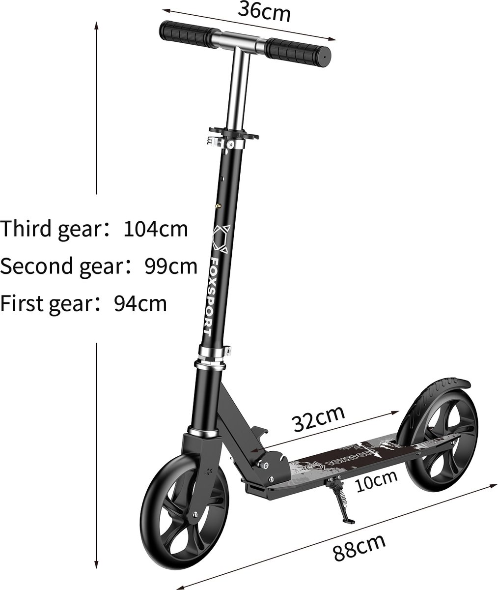 FOXSPORT Step - Draagkracht tot 100 kg - Opvouwbaar Step voor Kinderen/Volwassenen - voor Jongens en Meisjes - Drie instelbare hoogte-opties - PU-wielen van 20 cm - Step volwassenen met schokabsorptie - Zwart — cadeau in Sport & Outdoor - foto 8