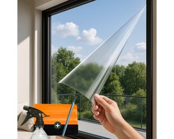 Zonwerende UV-werende HR++ Raamfolie - 45x300cm - Isolerend & Anti Inbraak - Statische Bevestiging - Geschikt voor HR++ Glas - Energie- & UV-besparende Plakfolie - Incl. Rakel en Mesje
