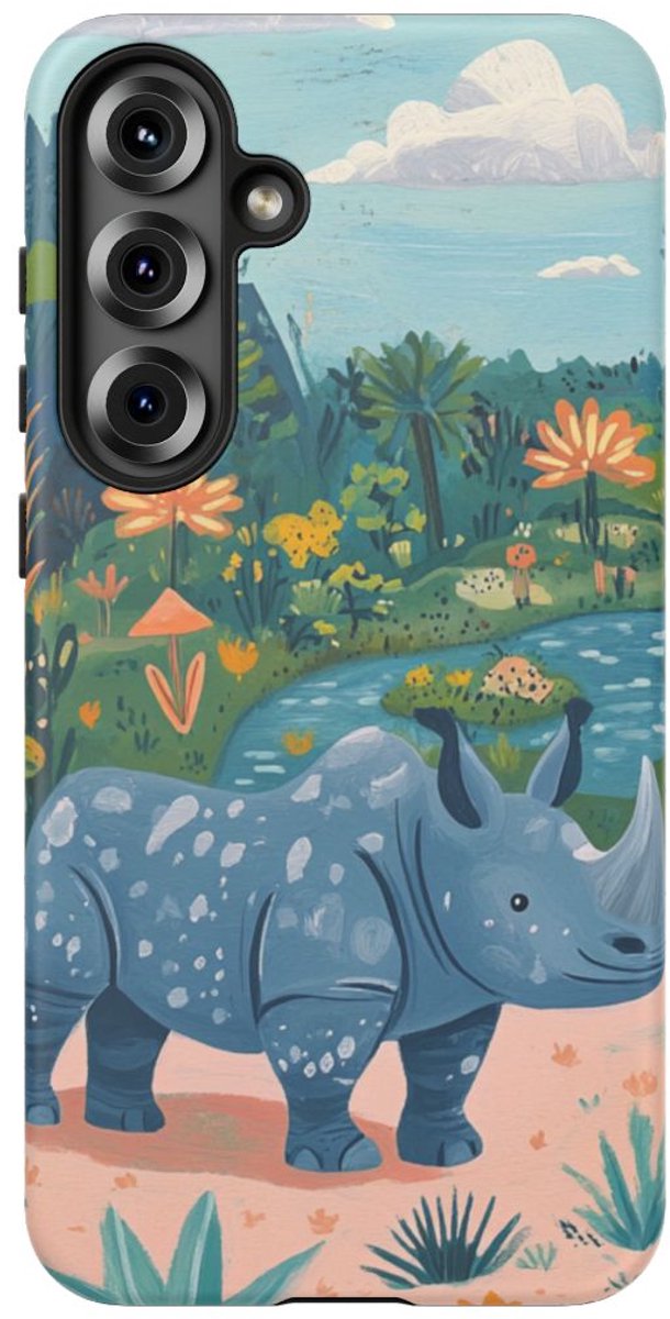 Blauw Neushoorn Illustratie – Telefoonhoesje Geschikt voor Galaxy S25 Plus