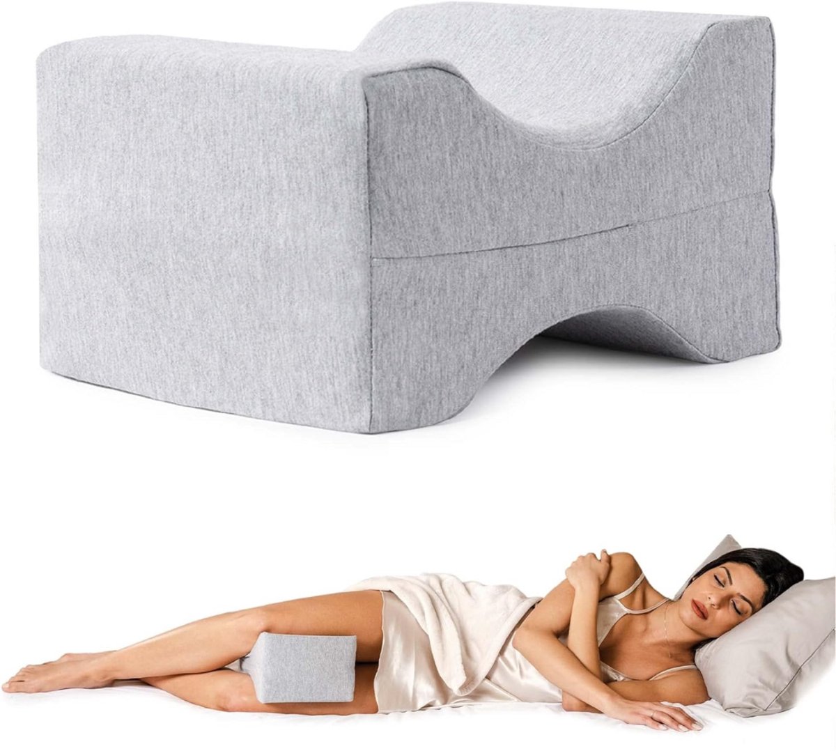 ZRSS® Kniekussen voor in Bed - Orthopedisch Beenkussen - Zijslaap Kussen - Afneembaar en wasbaar - Grijs