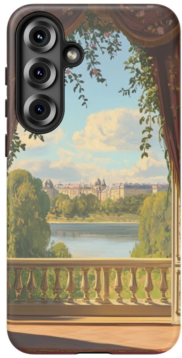 Elegante Bloemrijke Balkonuitzicht – Telefoonhoesje Geschikt voor Galaxy S25 Plus