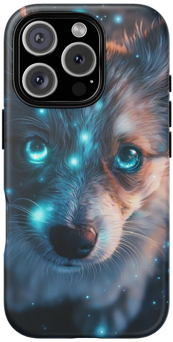 Schattige Puppy met Gloeiende Ogen – Telefoonhoesje Geschikt voor iPhone 16 Pro