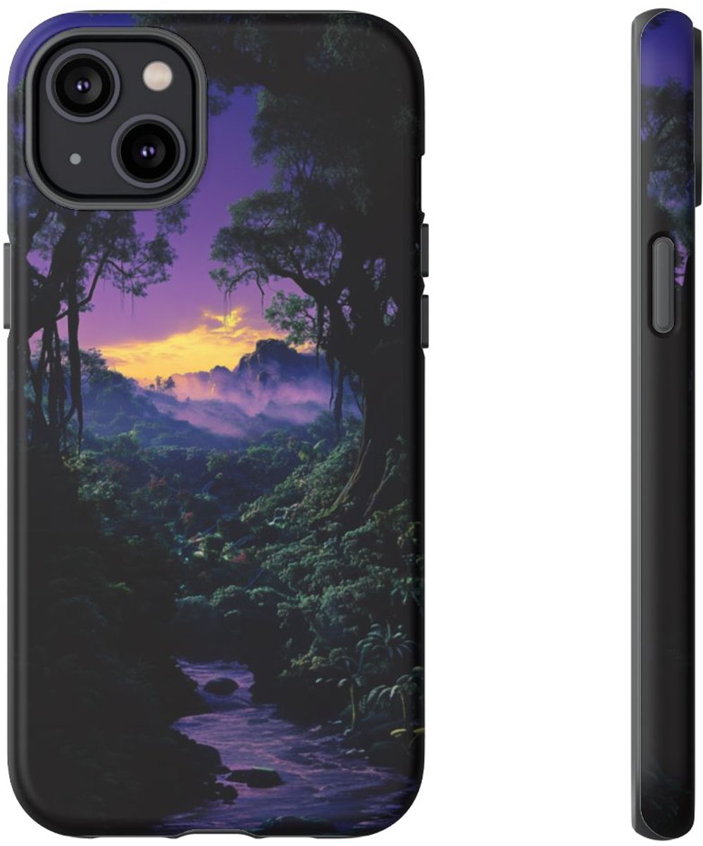 Sprookjesachtige Jungle Zonsondergang – Telefoonhoesje Geschikt voor iPhone 14 Plus
