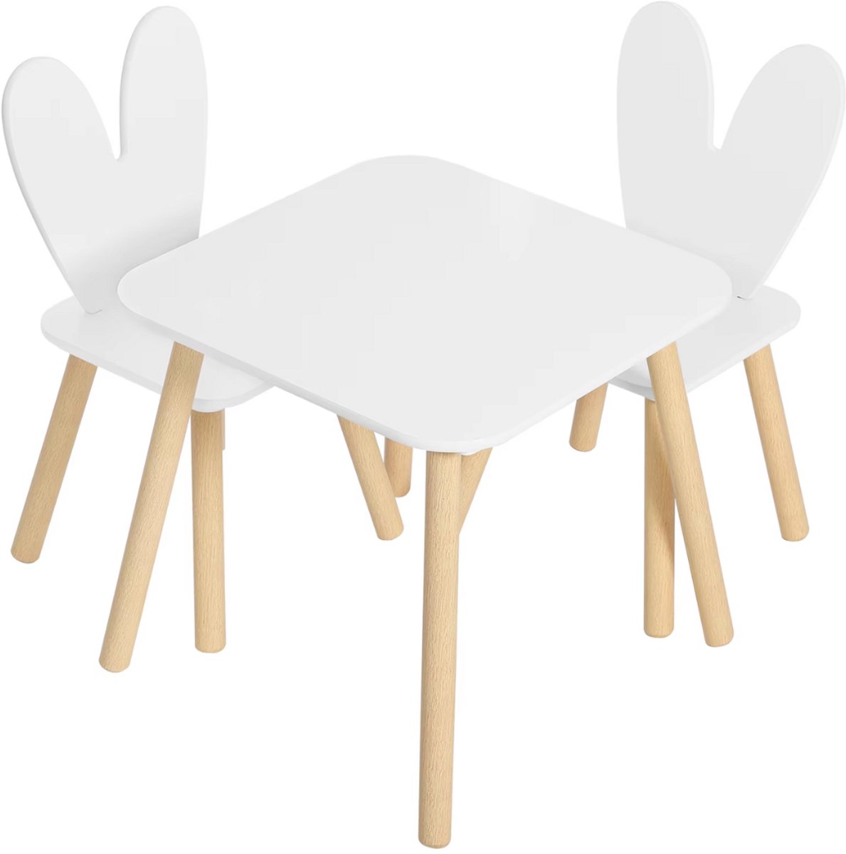Happiq 1 Set Kindertafel met 2 Stoelen - Voor Kinderactiviteitentafelset - Voor Eten, Schilderen, Leren en Lezen - Voor Kinderdagverblijf en Kleuterschool Wit