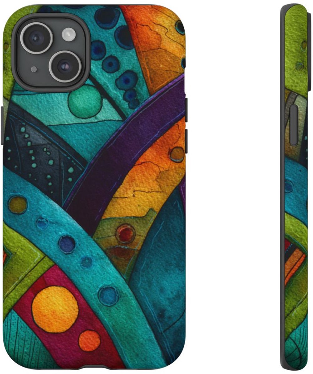 Kleurrijke Abstracte Geometrische Kunst – Telefoonhoesje Geschikt voor iPhone 15 Plus