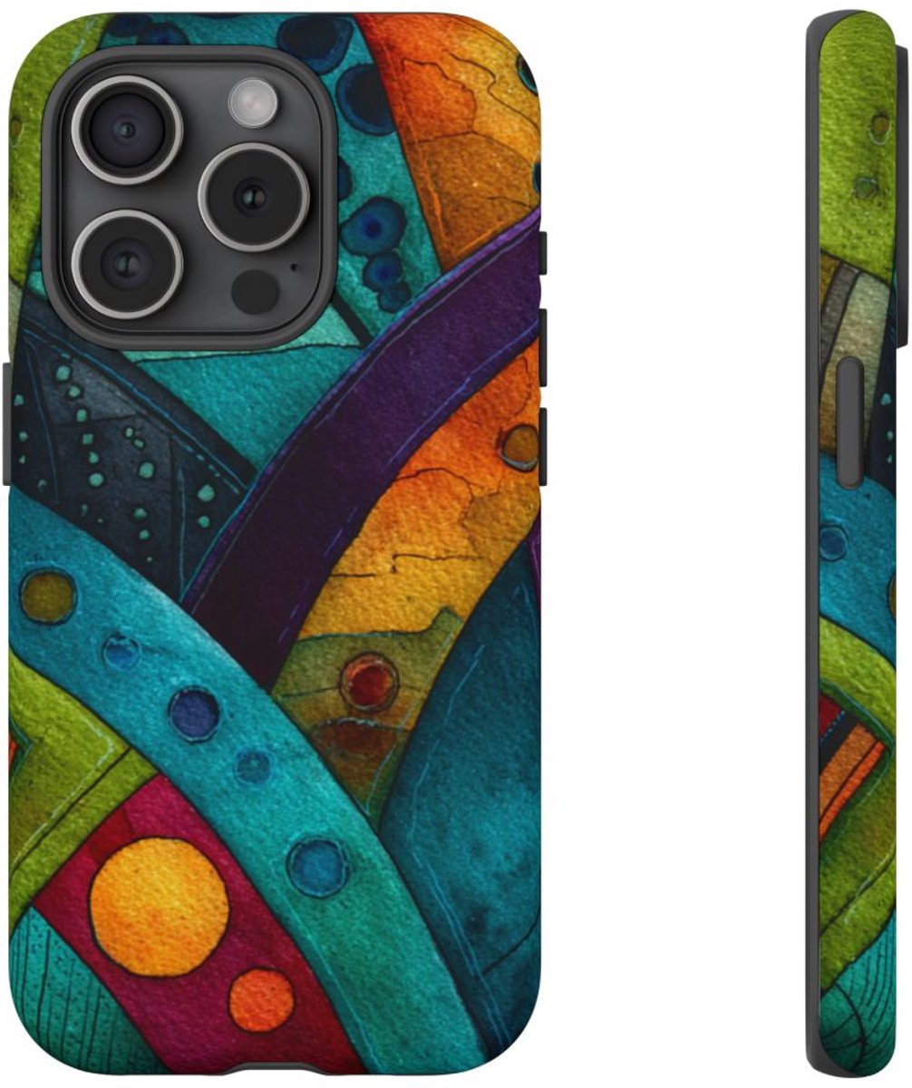 Kleurrijke Abstracte Geometrische Kunst – Telefoonhoesje Geschikt voor iPhone 15 Pro