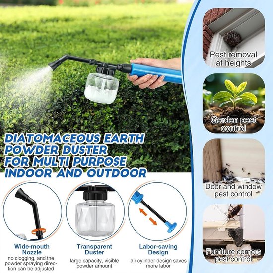 Duster - Bestuiver - Fruitbloeiende bestuivingstool - Tuinstofzuiger Poeder Applicator - Draagbaar - Plantenstofzuiger - Diatomeeënaarde Sproeier met Push-Pull Luchtpomp - Geschikt voor binnen- en buitenkassen - Blauw van Merkloos	 — afbeelding 4