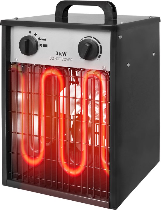 3KW ventilatorkachel elektrische kachel industriële elektrische kachel 3 verwarmingsstanden elektrische kachel ventilator kachel overbelastingsbeveiliging thermostaat kachel ventilator voor binnen- en buitengebruik 220-240V netspanning - Zwart