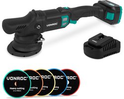 VONROC PRO Excentrische Polijstmachine 20V - Ø 125mm - Brushless motor – 7 snelheden (2000-5000/min) - Soft Start– Complete set incl. 4.0Ah Accu, Snellader en 5 Polijstschijven