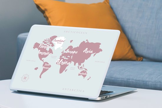 Autocollant pour ordinateur portable - 17,3 pouces - Wereldkaart - Rose - Lettres - 40x30cm - Autocollants pour ordinateur portable - Skin pour ordinateur portable - Couverture