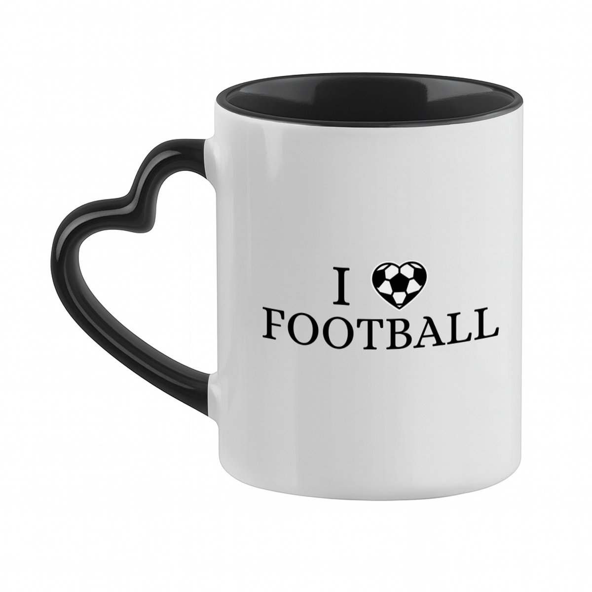 Hacebo® - I love football koffiebeker met hart oor zwart - Voetbal - voetballers - thee mok - koffie beker - sport - atleten - kado - cadeau - koffiemok - 330 ML