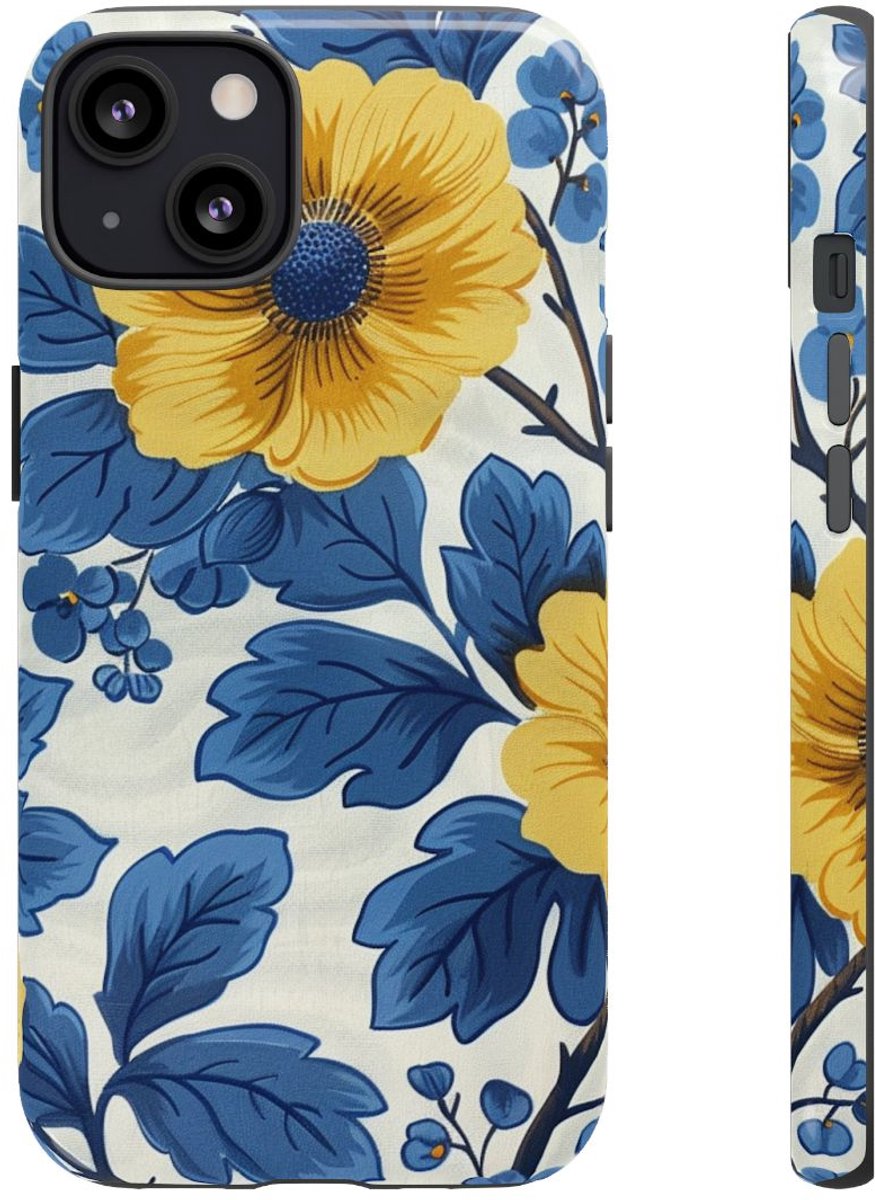 Blauw-Geel Bloemenpatroon – Telefoonhoesje Geschikt voor iPhone 13