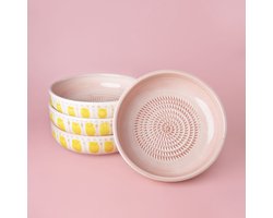 Rasp Bordje - Roze - Geel - Spetters - Stippen - Rasp Schaaltje - Knoflook Rasp - Gember Rasp -Chocolade - Kookliefhebber - Amber Blokjes - Fairtrade - Handmade - Keramisch - Raspen - Schaven - Vegan - Vintage