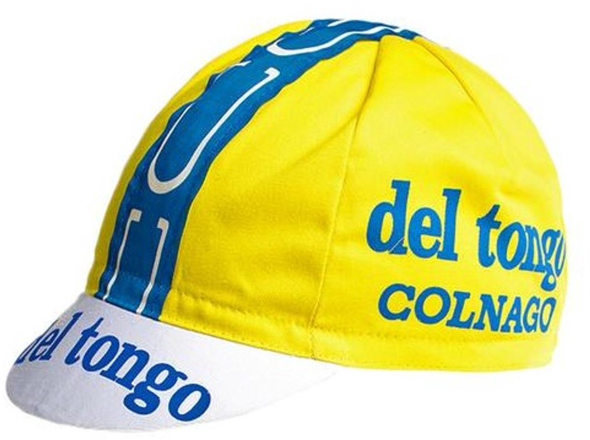 Retro Koerspet Del Tongo Colnago Wielerploeg - Fietspetje Geel Blauw - One size