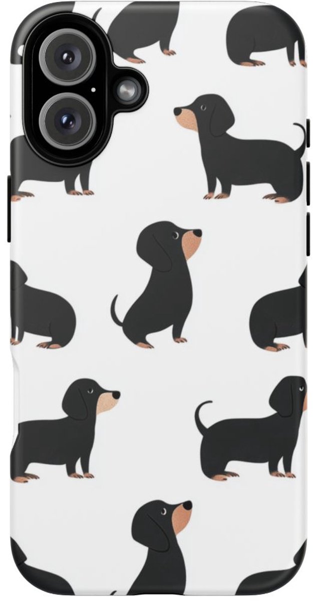 Minimalistisch Zwart Teckelpatroon – Telefoonhoesje Geschikt voor iPhone 16 Plus