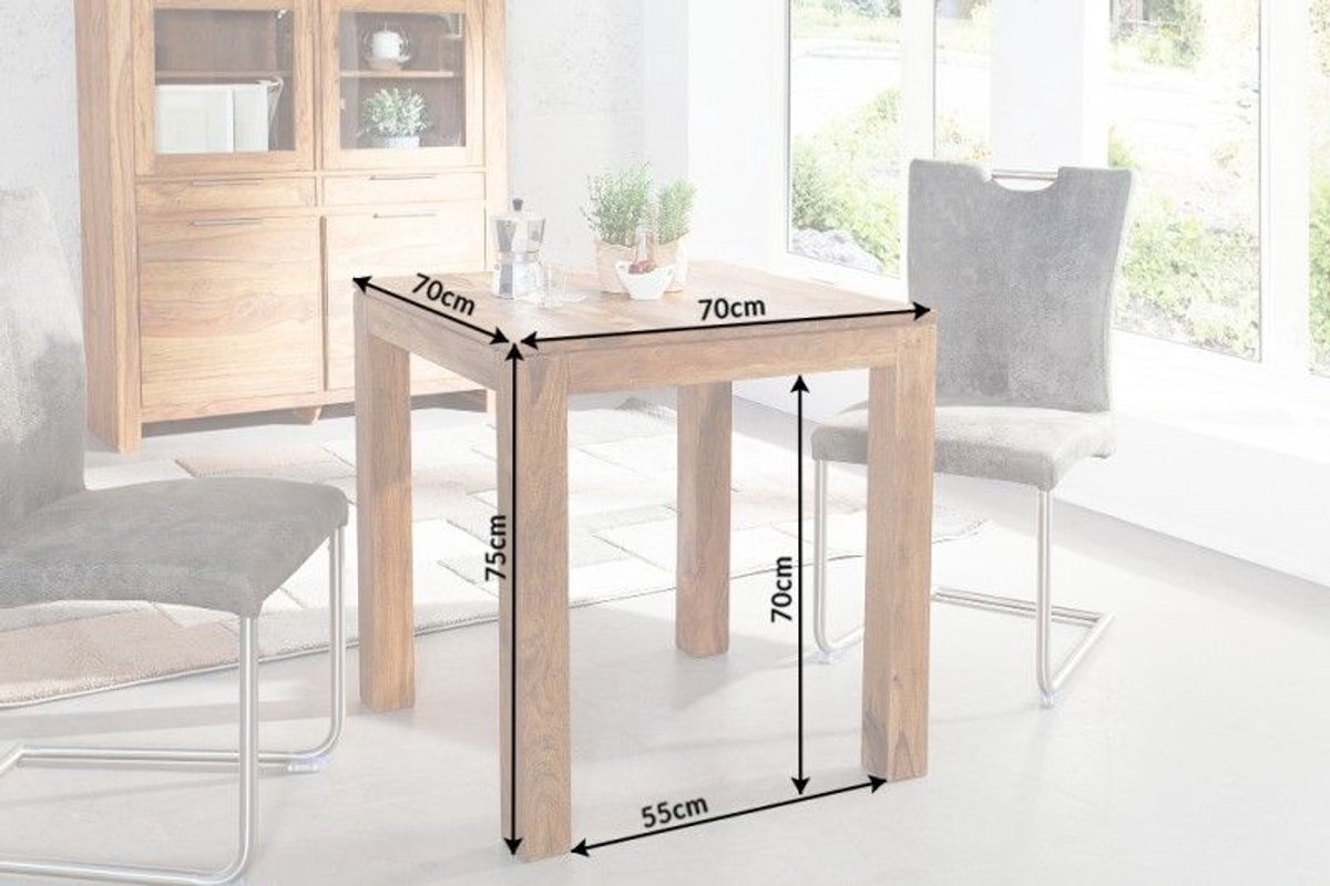 Massief houten eettafel PURE 70cm bistrotafel met natuurlijke Sheesham steenafwerking vierkant - 36746