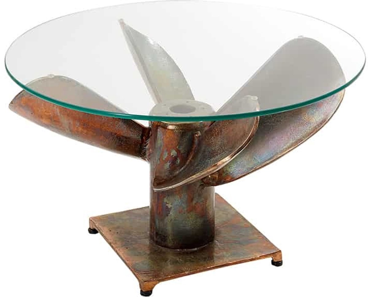 Invicta Interior Maritieme salontafel OCEAN M 60cm gevlamd koper rond scheepspropeller glazen blad - 39255 Zie omschrijving