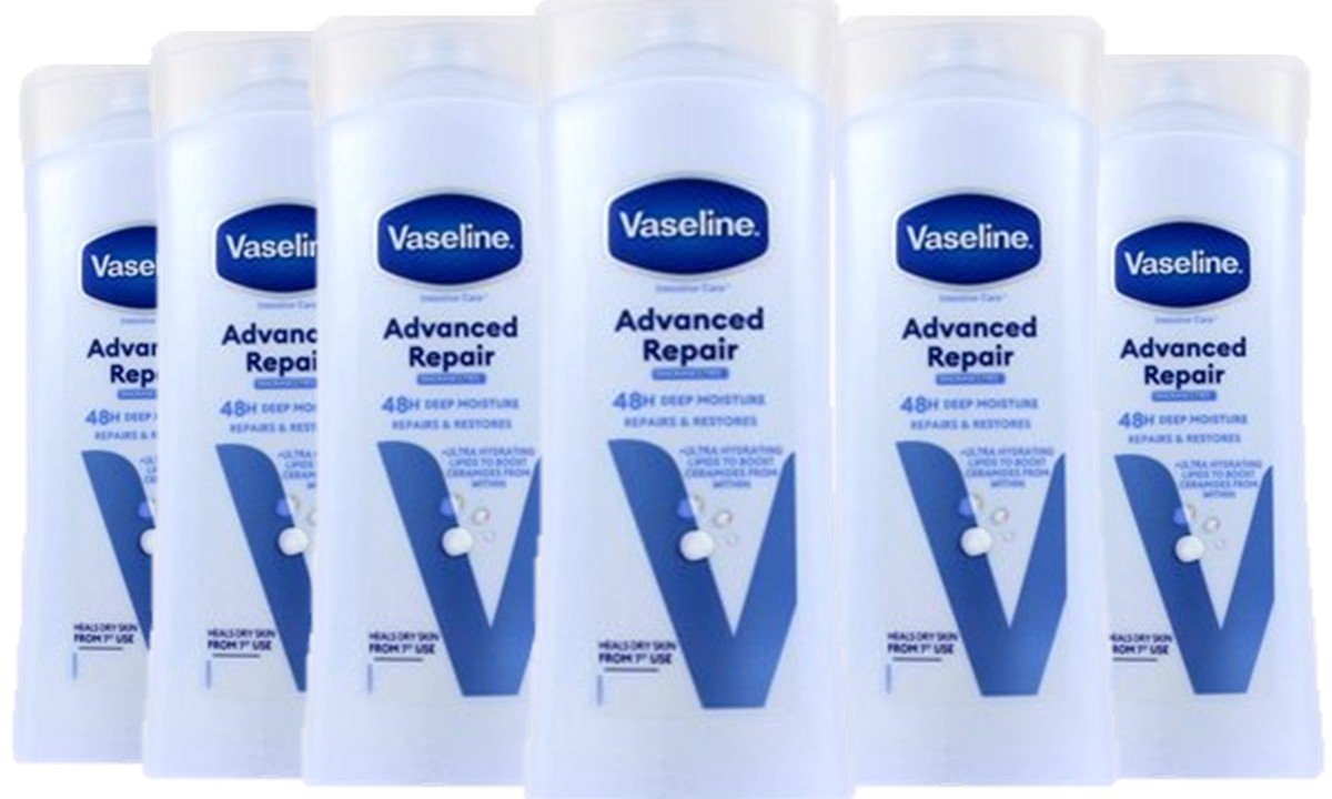Bol.com Vaseline Advanced Repair Bodylotion | 6 x 400 ml voordeelverpakking | Parfumvrij aanbieding