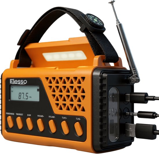 Elesso® Noodradio Bluetooth – 8000mAh – Solar – Opwindbaar