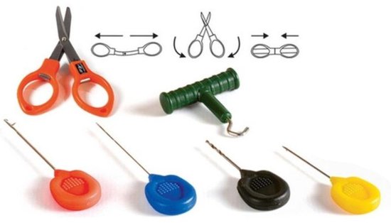 EXC Carp Accessoires Set - 6-delig - met Boilienaalden, Vouwschaar, Boilieboor & Knot Puller - Karper vissen Rigmateriaal - Baiting Needle - Boilienaald van Merkloos — afbeelding 2