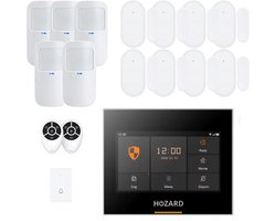 Hozard® Alarmsysteem | Sirene | Smart Home Beveiligingssysteem | Draadloos | Wifi & 4G | LCD Scherm | Incl Bel | Deur/Raam Sensoren | Beweging Sensoren