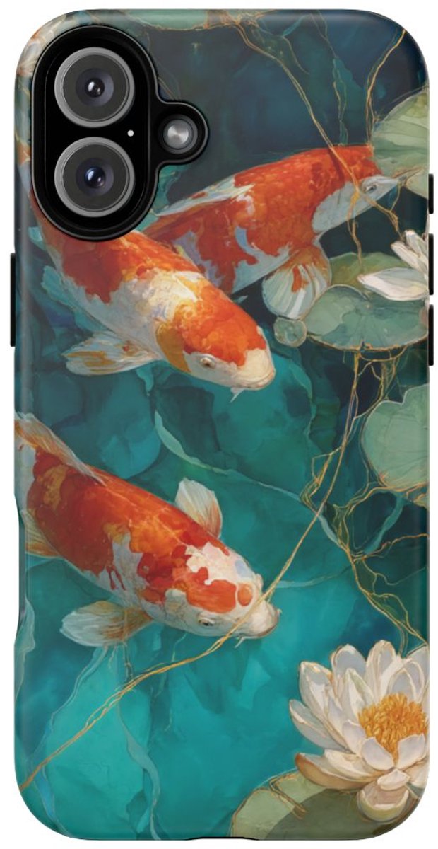 Kleurrijke Koi en Waterlelies – Telefoonhoesje Geschikt voor iPhone 16 Plus