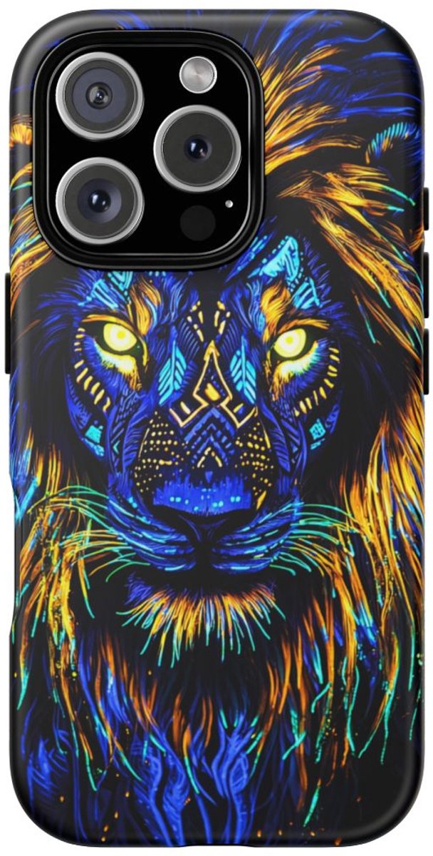 Gloeiende Leeuwengezicht Illustratie – Telefoonhoesje Geschikt voor iPhone 16 Pro