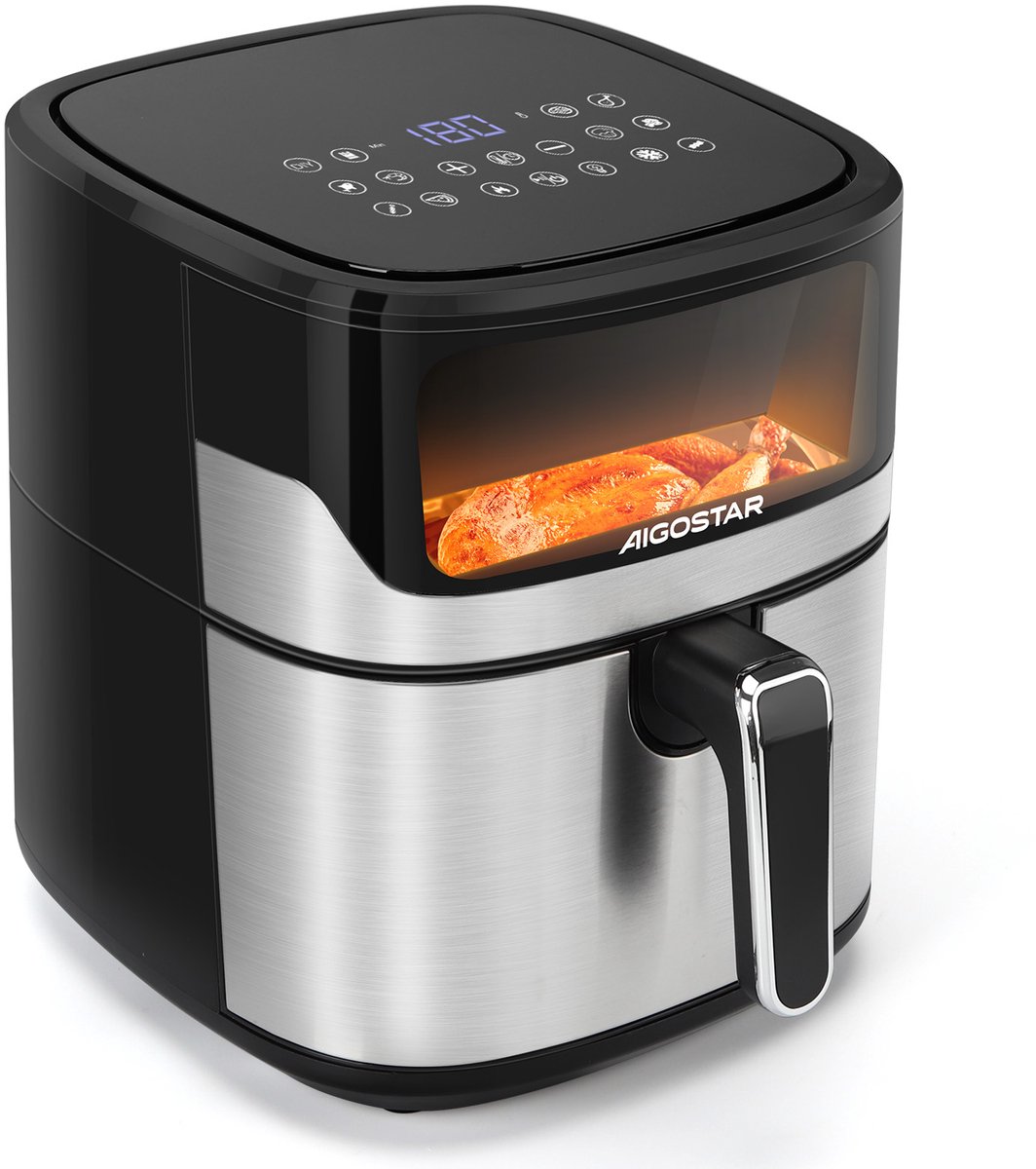 Aigostar 30AX1 Balloon - 6,5L Airfryer - Heteluchtfriteuse met kijkvenster - 1600W - 13 Programma's - Gezond Koken zonder Olie