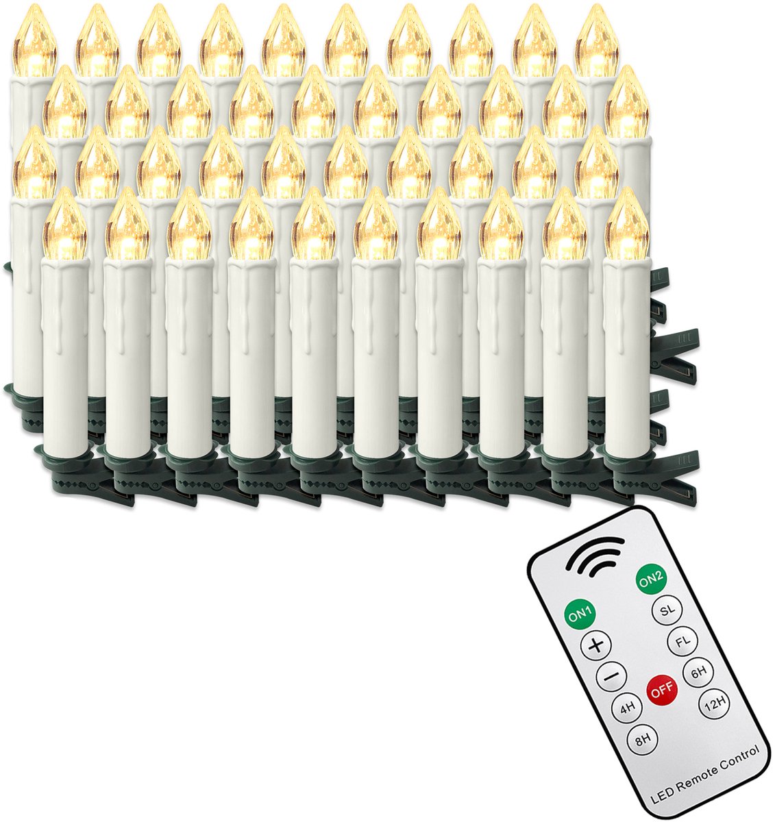 NAIZY 40x LED Kaarsen Kerstkaarsen draadloos warm wit Kerstkaars met timerfunctie afstandsbediening Kerstkaarsen LED kaars met clip, voor feestdecoratie bruiloft feest, zonder Batterij