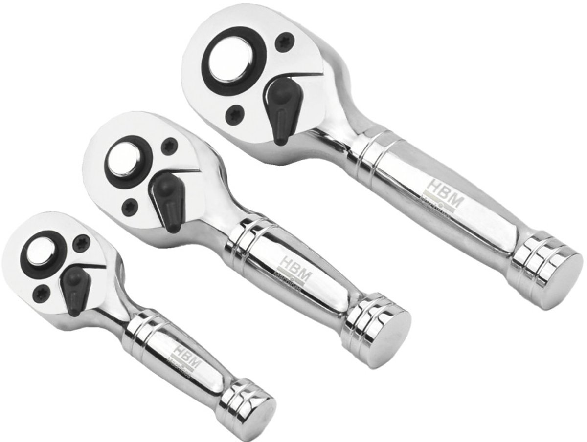 3 Delige Korte Ratelset 85 - 140 mm (1/2", 3/8", 1/4")