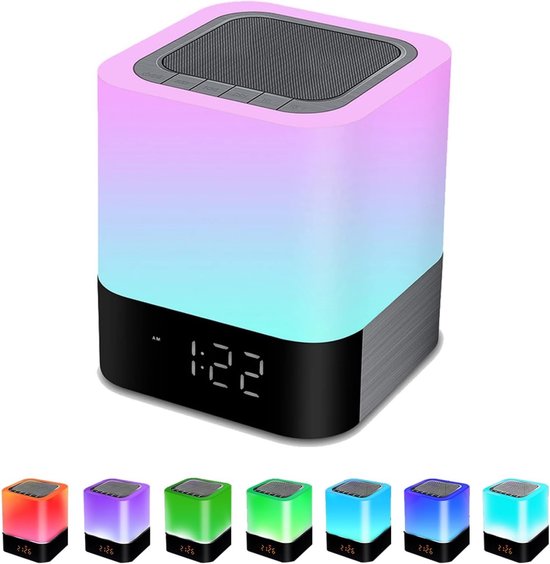 Bluetooth 5.0 luidspreker met dimbaar LED nachtlicht, wekker, MP3-speler, handsfree bellen, draagbaar