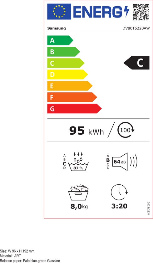 Samsung DV80T5220AW – Condens Warmtepompdroger – 8kg – Quick Dry