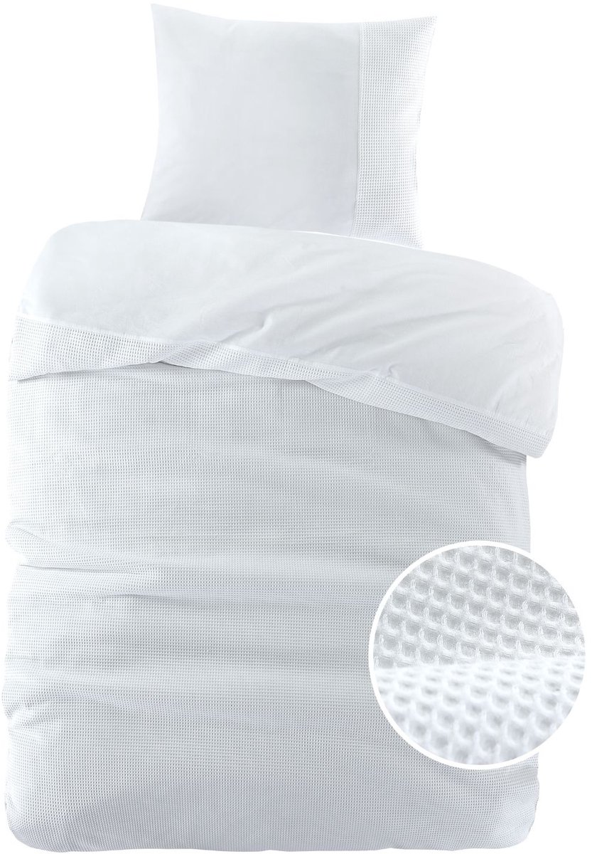 Papillon Dekbedovertrek Mendoza Wafel Wit - 140x200/220 cm - Hoogwaardige Percale Katoen Super Zacht
