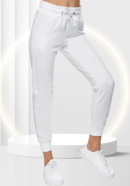 Smith & Solo Joggingbroek Dames - Trainingsbroek Vrouwen - Sportbroek Volwassenen - Katoen - Wit XL