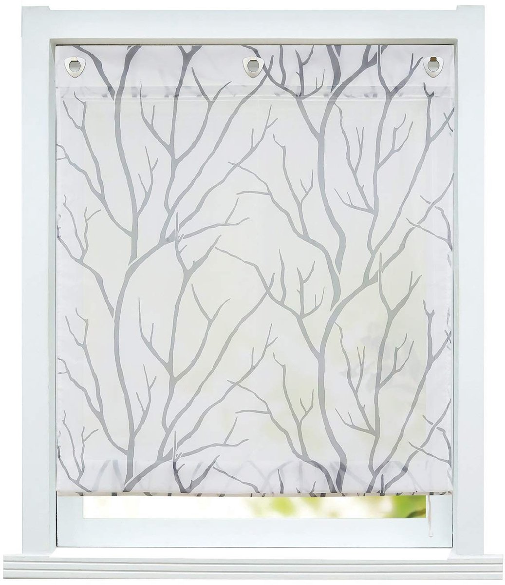 Ibenzoa® Vouwgordijn Transparant en Modern Wit-Grijs met Oogjes en U-Haken 80x140 cm