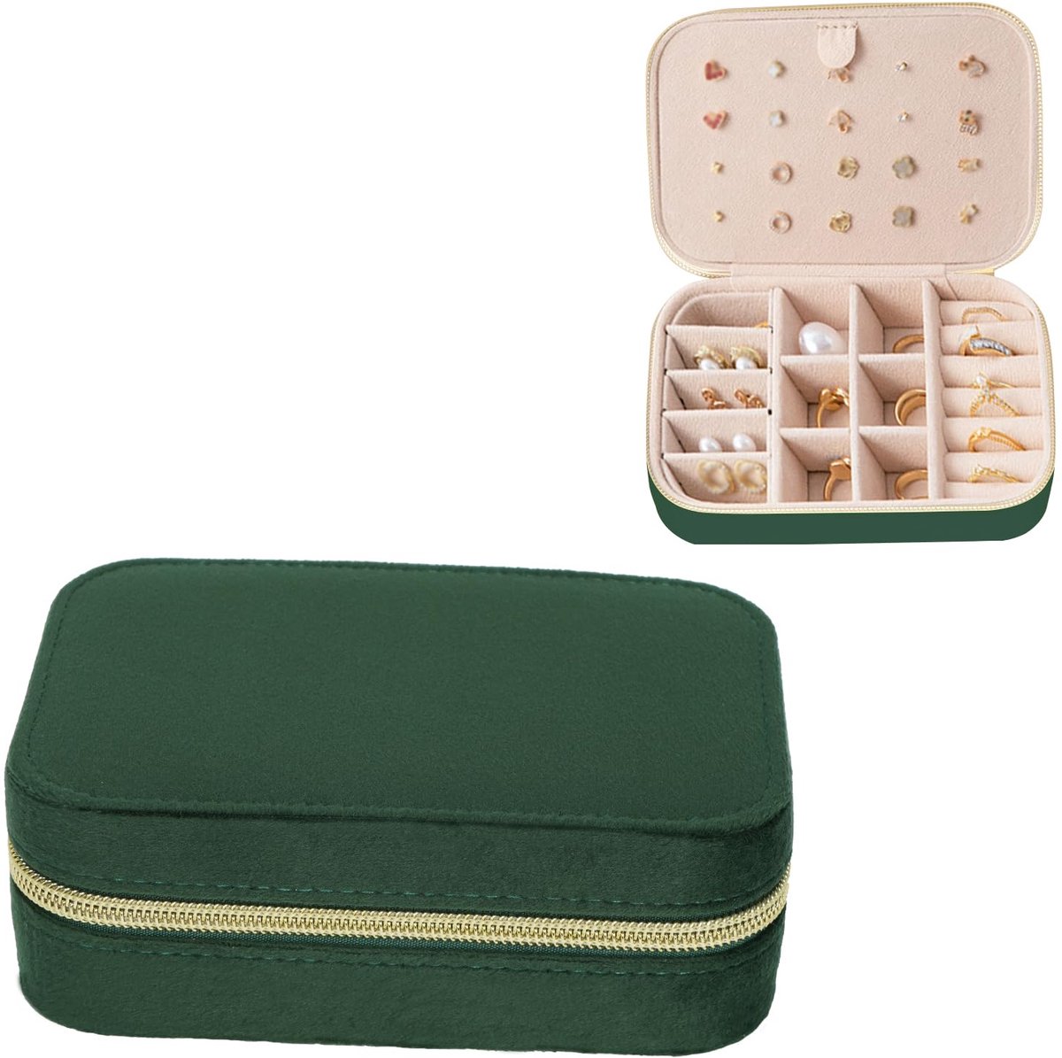 Ibenzoa® Compacte en stijlvolle fluwelen sieradendoos met ritssluiting voor dames en meisjes