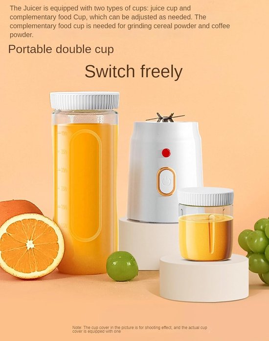 VHV-draagbare blender, 15oz reisbeker en deksel met 10-bladig stalen mes voor shakes en smoothies voor sportschool, keuken en buiten van VHV — afbeelding 3