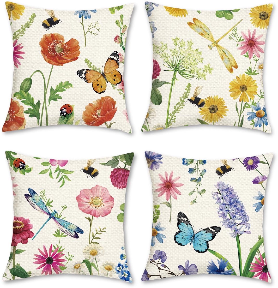 Ibenzoa Set van 4 Decoratieve Kussenslopen met Bloemenpatroon voor Diverse Ruimtes Bloemen-1