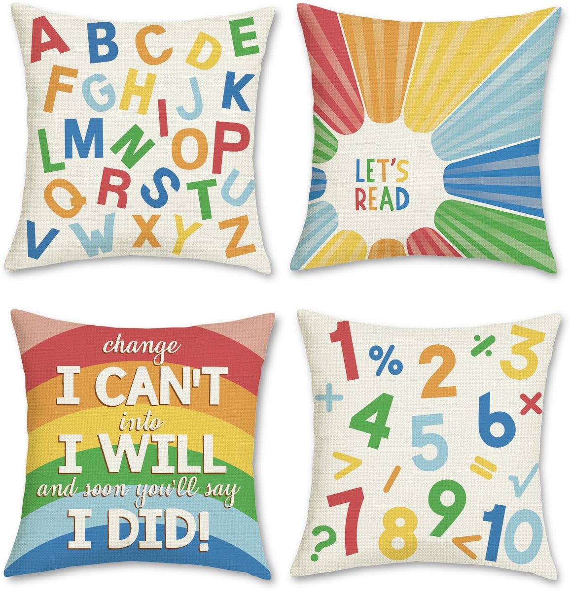 Ibenzoa Kinderkussenhoezen Set van 4 met Educatieve Prints voor Woonkamer en Slaapkamer Decoratie Onderwijs