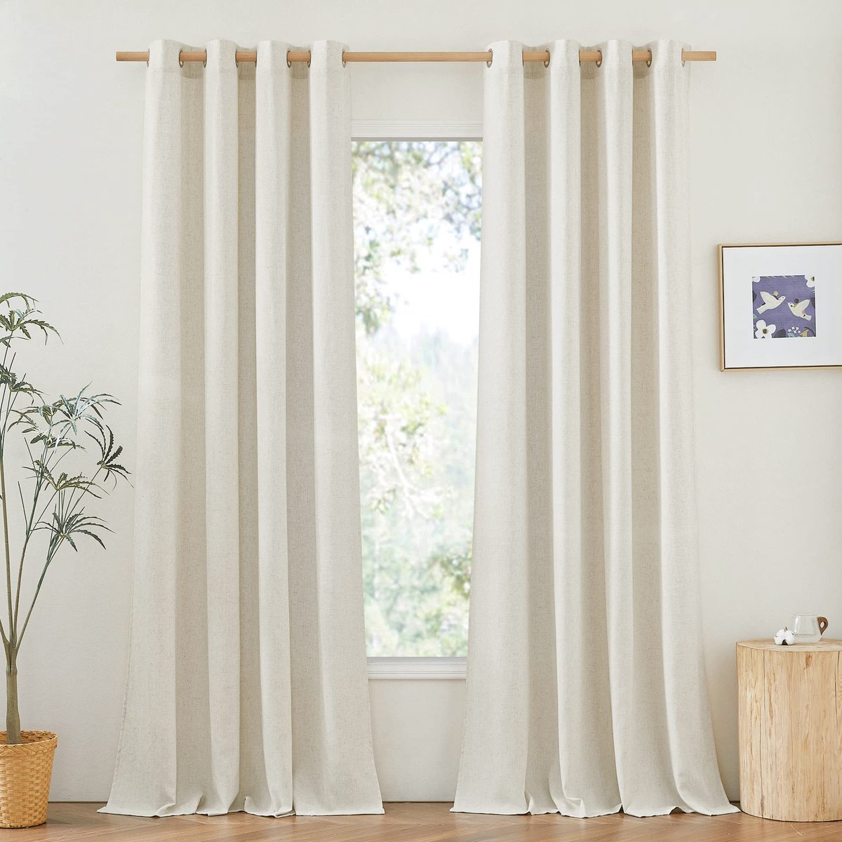 Ibenzoa Luxe Linnenlook Gordijnen Set met Inslagringen voor Diverse Woonruimtes, 210 x 140 cm Beige