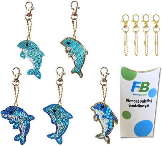 F4B Diamond Painting Sleutelhanger Dolfijnen - 5 Stuks - Dubbelzijdig