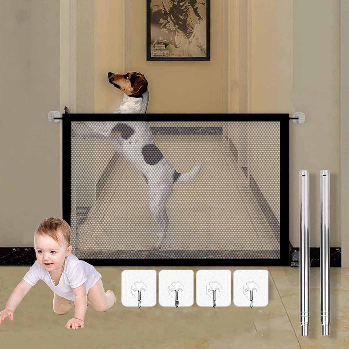 Ibenzoa® Opvouwbaar Deurbeschermingsrooster voor Huisdieren - Geschikt voor Honden en Katten, 110 x 80 cm