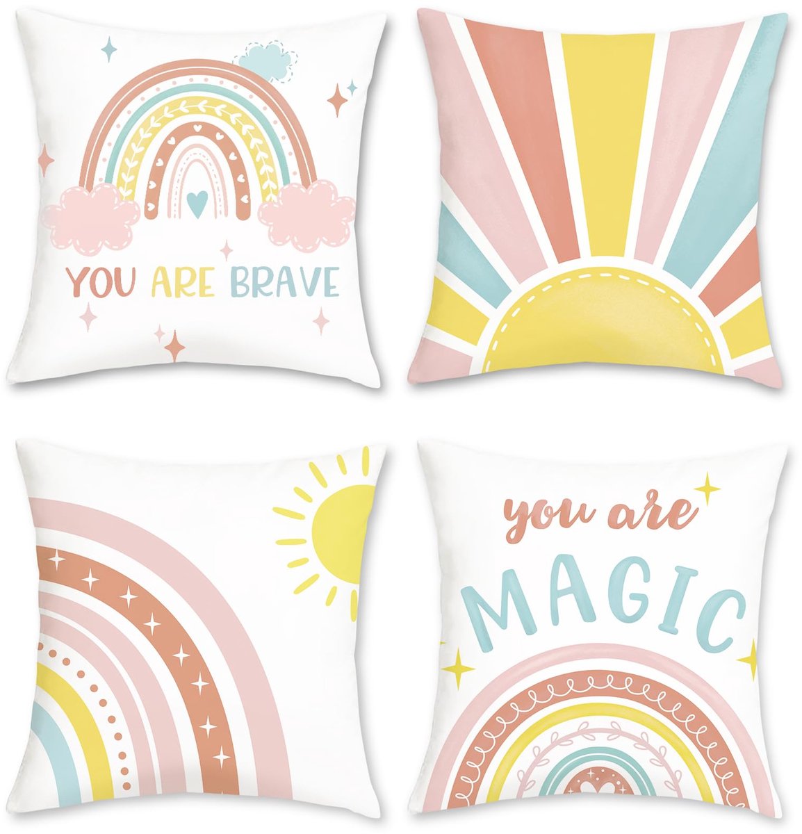 Ibenzoa Decoratieve kussenslopen met vrolijke regenboog en boho design, set van 4 stuks, 45x45 cm Boho Regenboog-3