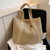 Sac Main Paille Wisebom - Tissé Main - 24x25.5cm - Cordon Serrage - Style Plage été