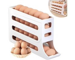 Eierrek - Eierdispenser en opbergrek - Eierrek voor koelkast - Hoge kwaliteit - Eierroller - 4-laags automatisch rollende eierhouder - Eierdoos - Opbergrek voor koelkast - Eierrek voor koelkast - Eieropslag voor koelkast - Tafel